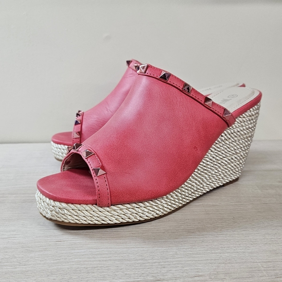 NATURE BREEZE - Melon Red Studded Espadrille Platform Wedges - Picture 8 of 9
